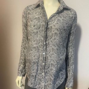 J. Crew Womens 4 Slim Perfect Shirt black and white paisley silk/cotton